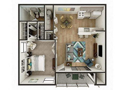 Floor plan for 1 bed, 1 bath, 750 sqft